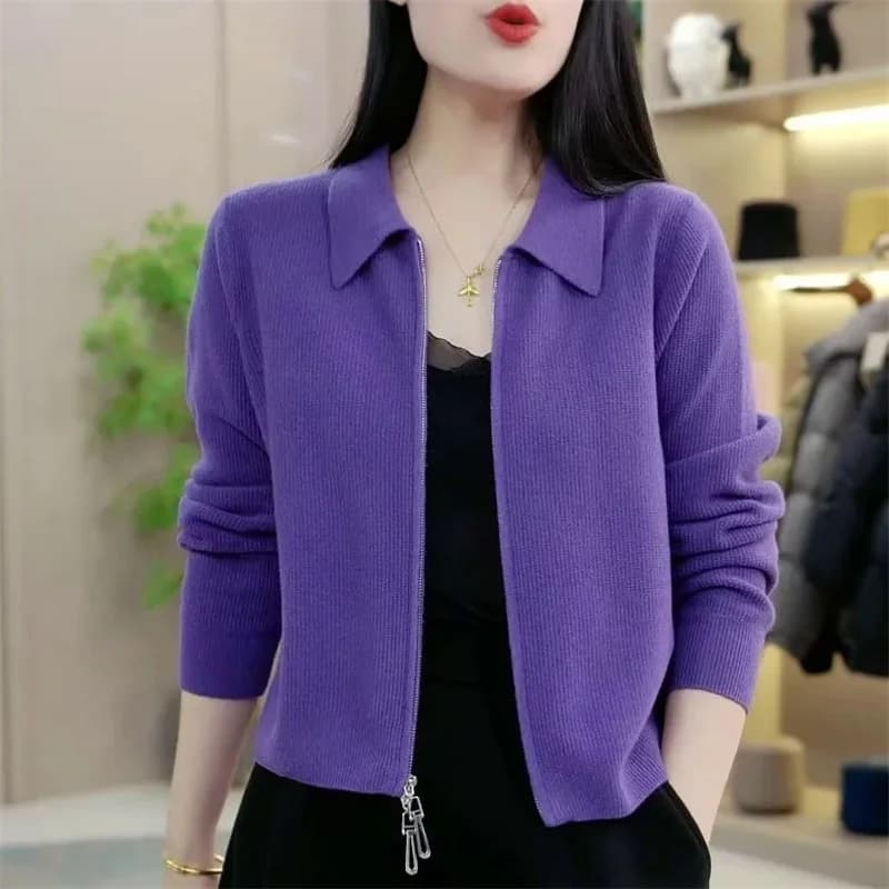 2026 Spring Autumn Knitted Cardigan Female Jacket Fashion Zipper Short Sweater Ladies Outwear Loose Fitting Knitting Women Coat