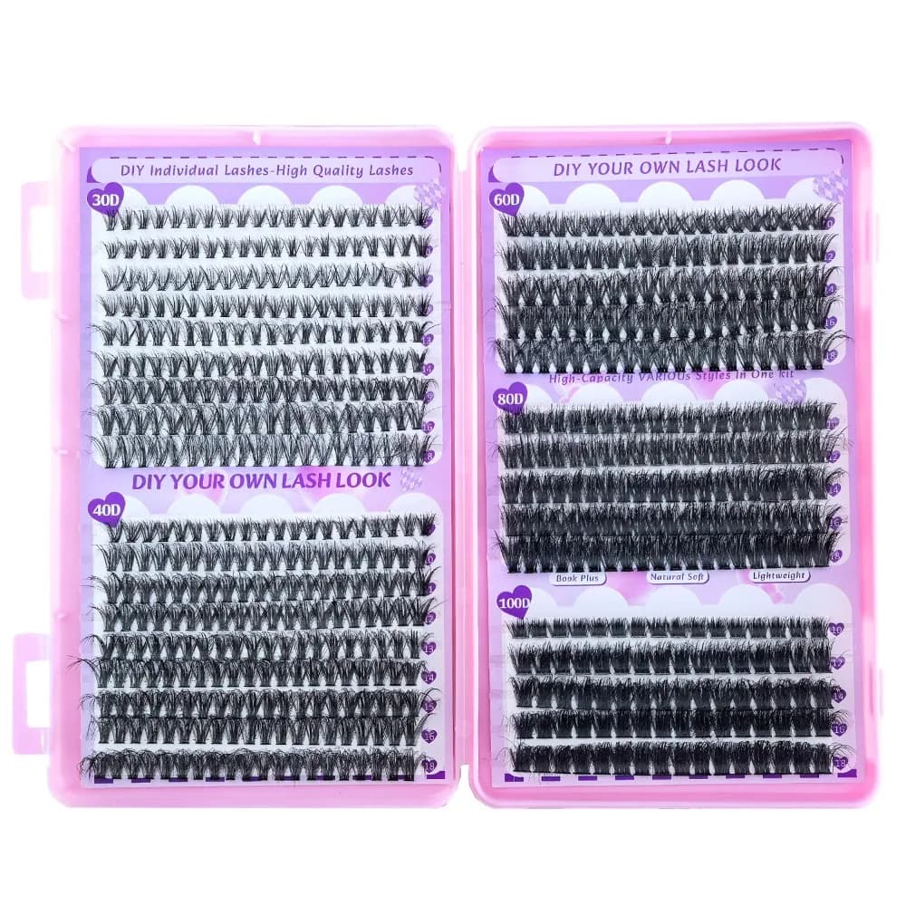 Kit Extension Ciglia Finte 9-18mm Effetto Naturale, Adesivo e Sigillante Inclusi, Stile Wispy a Ciuffetti, Strumenti per Trucco Occhi