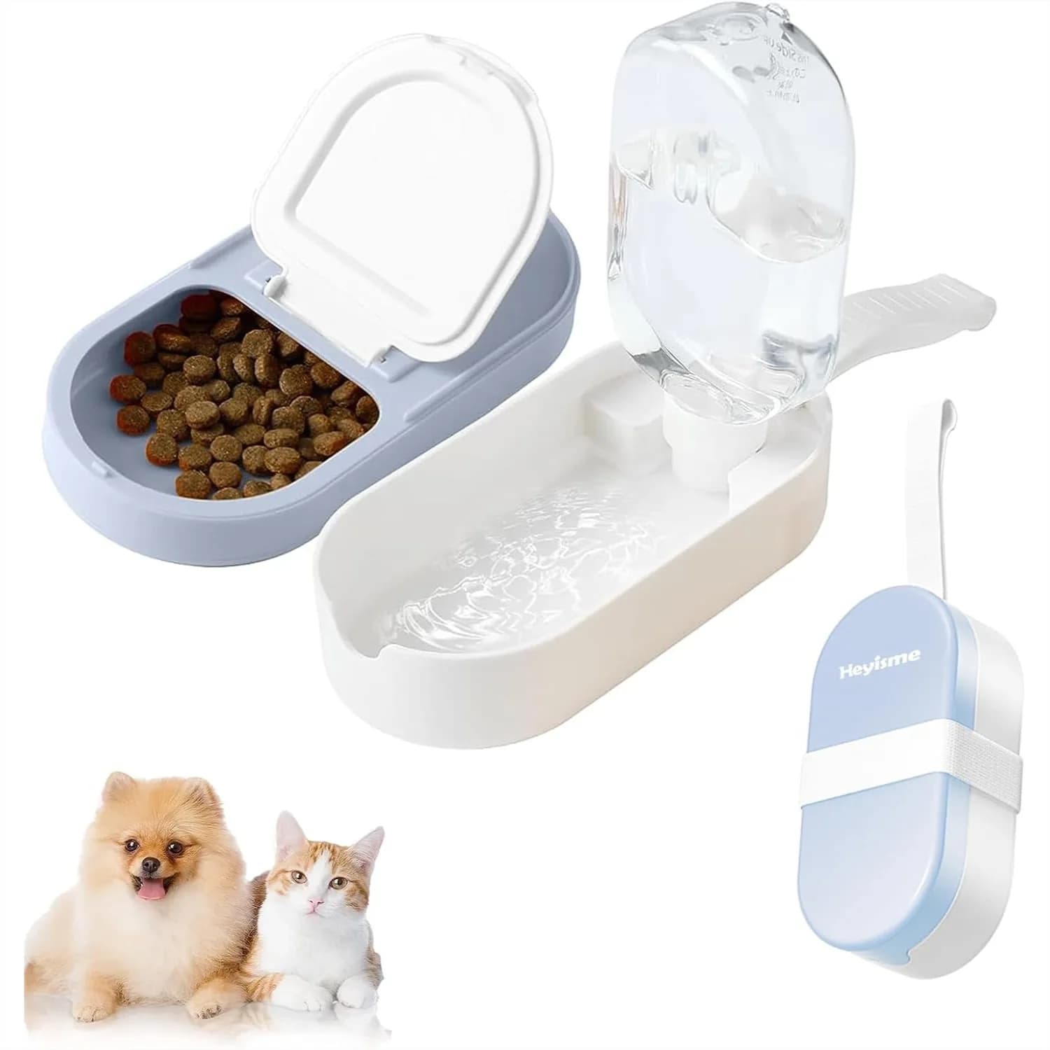 Ciotola e Bottiglia d'Acqua 2-in-1 per Cani, Contenitore Grande per Crocchette e Snack, Dispenser Portatile per Escursioni e Viaggi, Blu