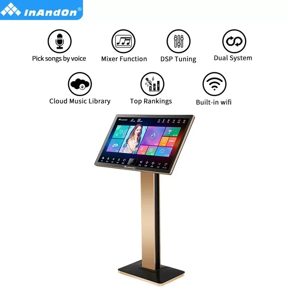 Sistema Karaoke Portatile KTV InAndOn 2024 con Schermo Touch da 21,5", WiFi, 2TB, Macchina Karaoke Cinese Professionale