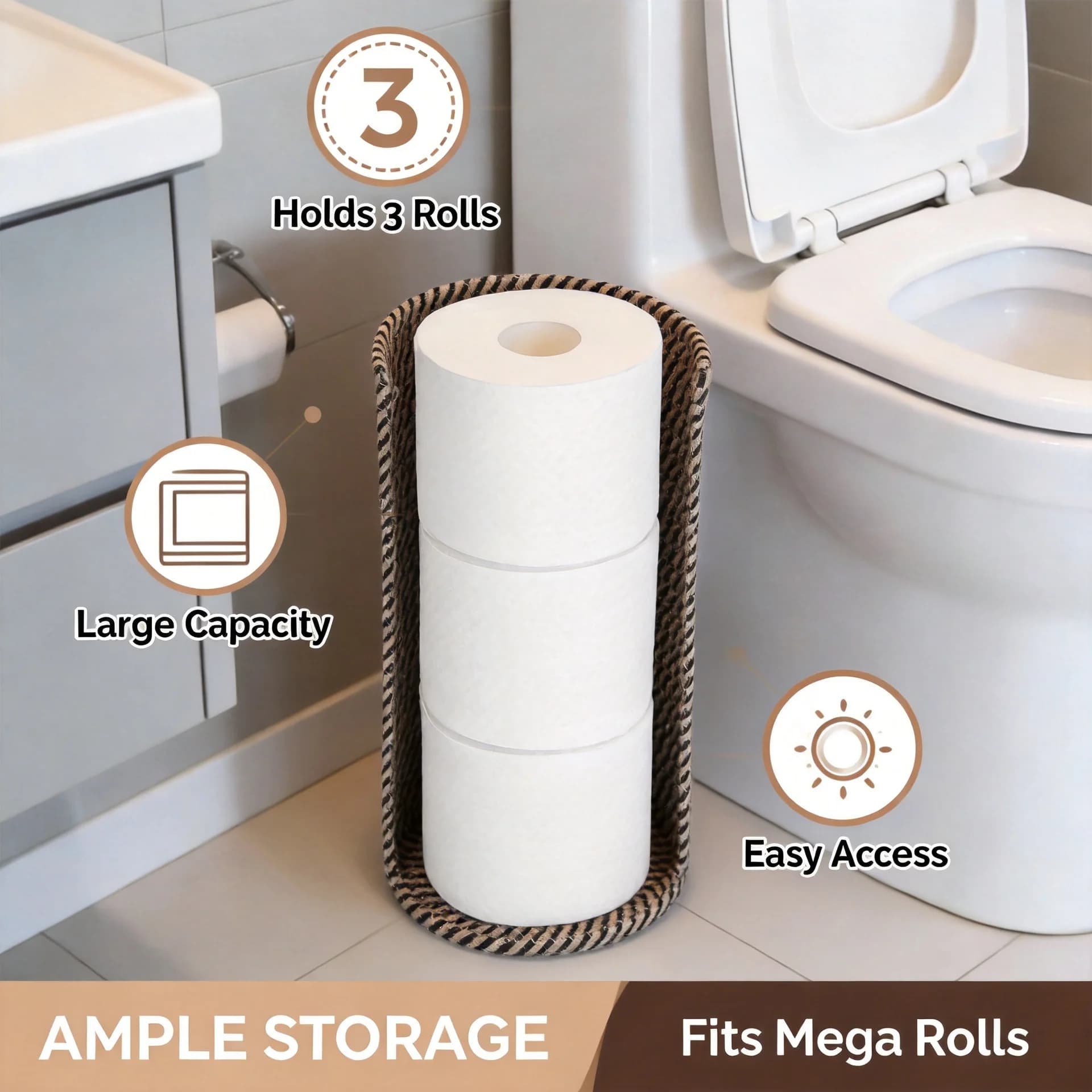 Handmade Toilet Paper Holder/Basket - Storage Basket with Lid, Organizer for Bathroom, for Restroom, Bath & RV, Paper Organizer