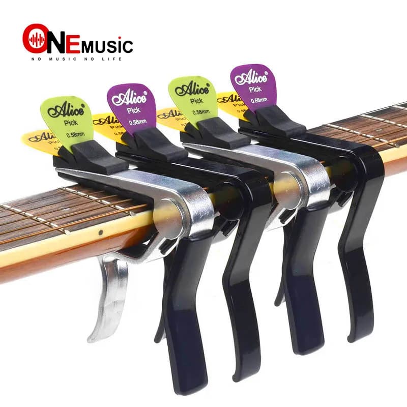 Black and Silver Capo for Acoustic/ Electric/ Classical Guitar, Cappo on Guitarra with Pick Holder New