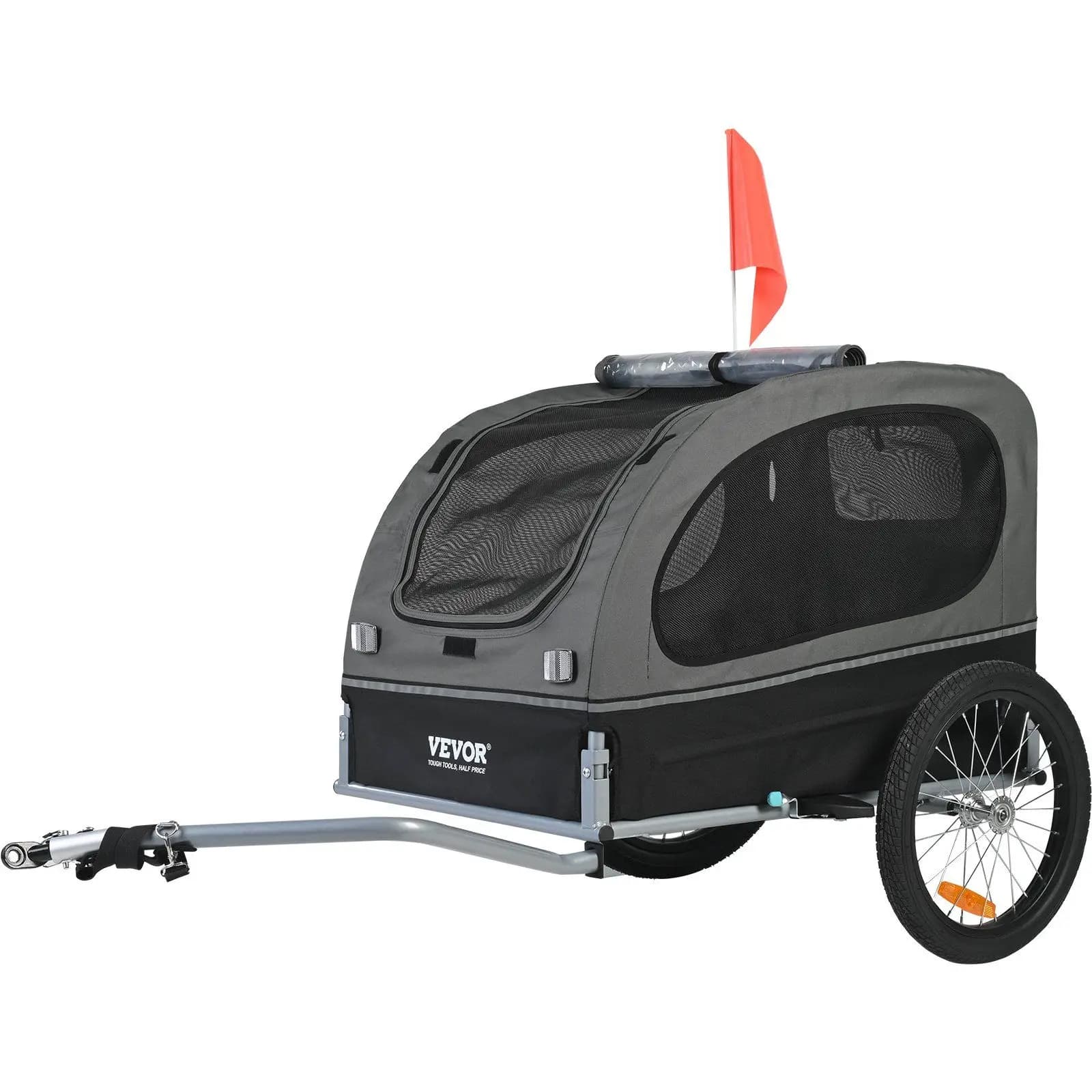 Rimorchio per bici per animali domestici Peso massimo 88 libbre, tessuto per tutte le stagioni, telaio a configurazione rapida, connettore universale, bandiera di sicurezza inclusa
