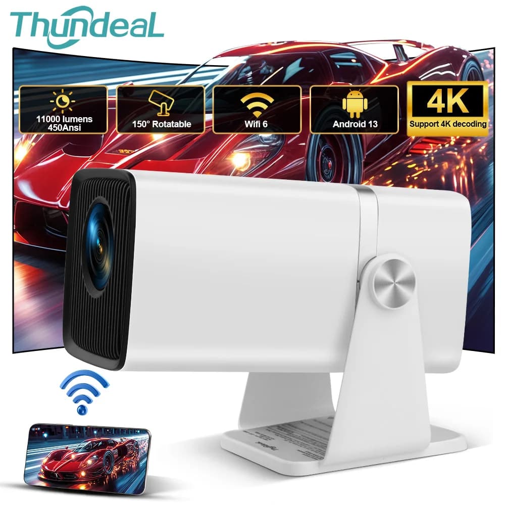 ThundeaL TD80W Proiettore Mini Android Nativo 1080P FHD con Supporto 4K, WiFi, per Home Theater e Cinema all'Aperto