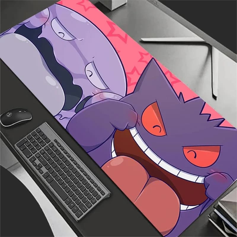 Tappetino per Mouse Grande XXL, Tappeto per Laptop e PC Gamer, Tappetino per Tastiera con Bordo Bianco e Nappine, Antiscivolo in Gomma, Tappetino da Tavolo P-Pokemons G-Gengar