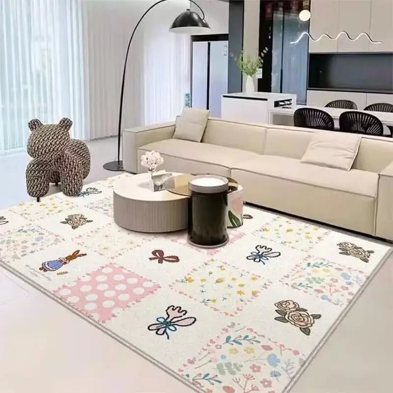 VIKAMA Cartoon Soggiorno Tappeto Stile principessa Camera da letto Tappeto laterale Cuscino da comodino Tappetino strisciante per bambini Decorazione della casa