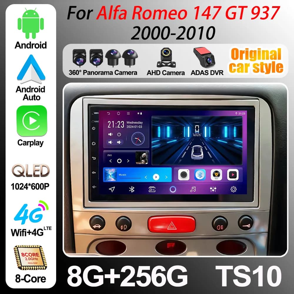 7" Car Radio For Alfa Romeo 147 Gt 937 2000-2010 Android 16 Multimedia Video Player Gps navigation Vertical Screen Tesla Style