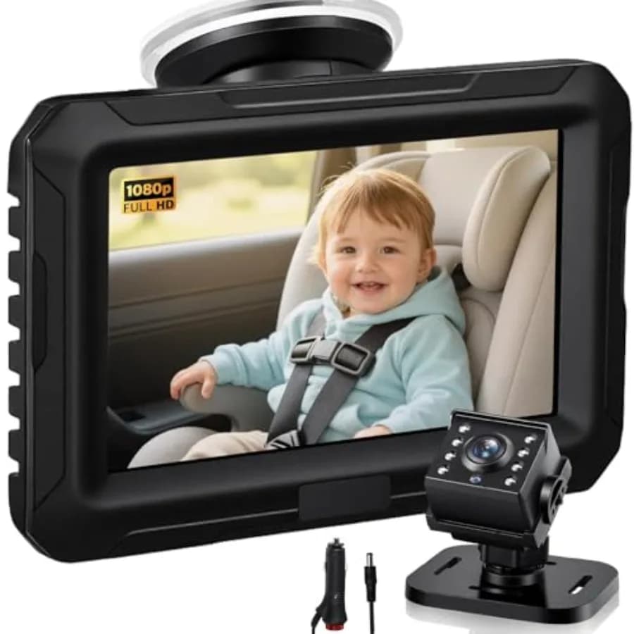 Telecamera per Auto 1080P con Visione Notturna HD e Angolo di Visione Ampio 150° per Seggiolini Auto Rivolti all'Indietro, Monitor Rotante a 360° per Visione in Tempo Reale