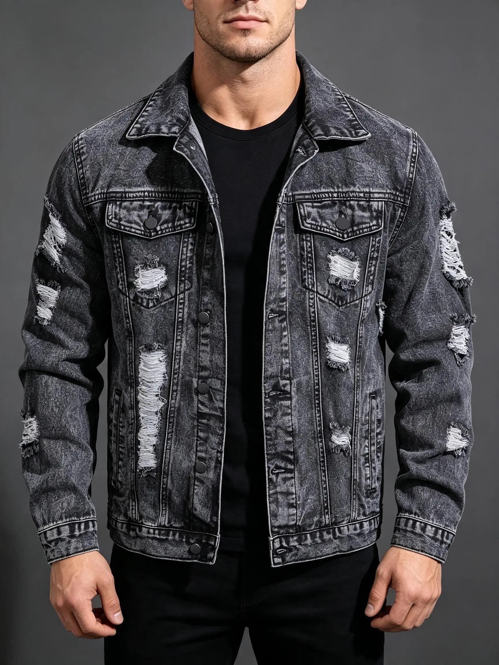Men's Street Trend Y2K Denim Jacket Vintage American Style Lapel Jean Outerwear Festival Gift for Lover Husband