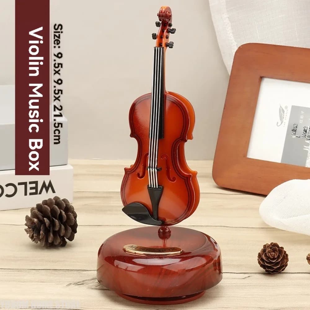 Nordic Style Instrument Music Box Figurines Violin Model Miniature Guitar Saxophone Music Box Gifts Home Decor Crafts Figurines
