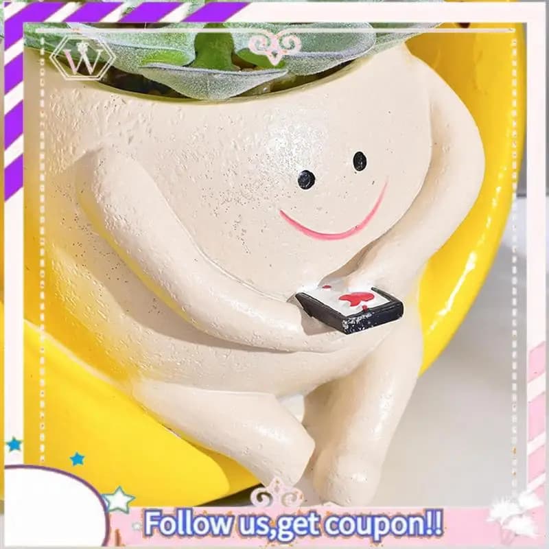 Vaso da fiori in resina con faccina altalena premium, vaso da fiori in resina con faccina sorridente sospesa per piante da interno all'aperto con filo di perle