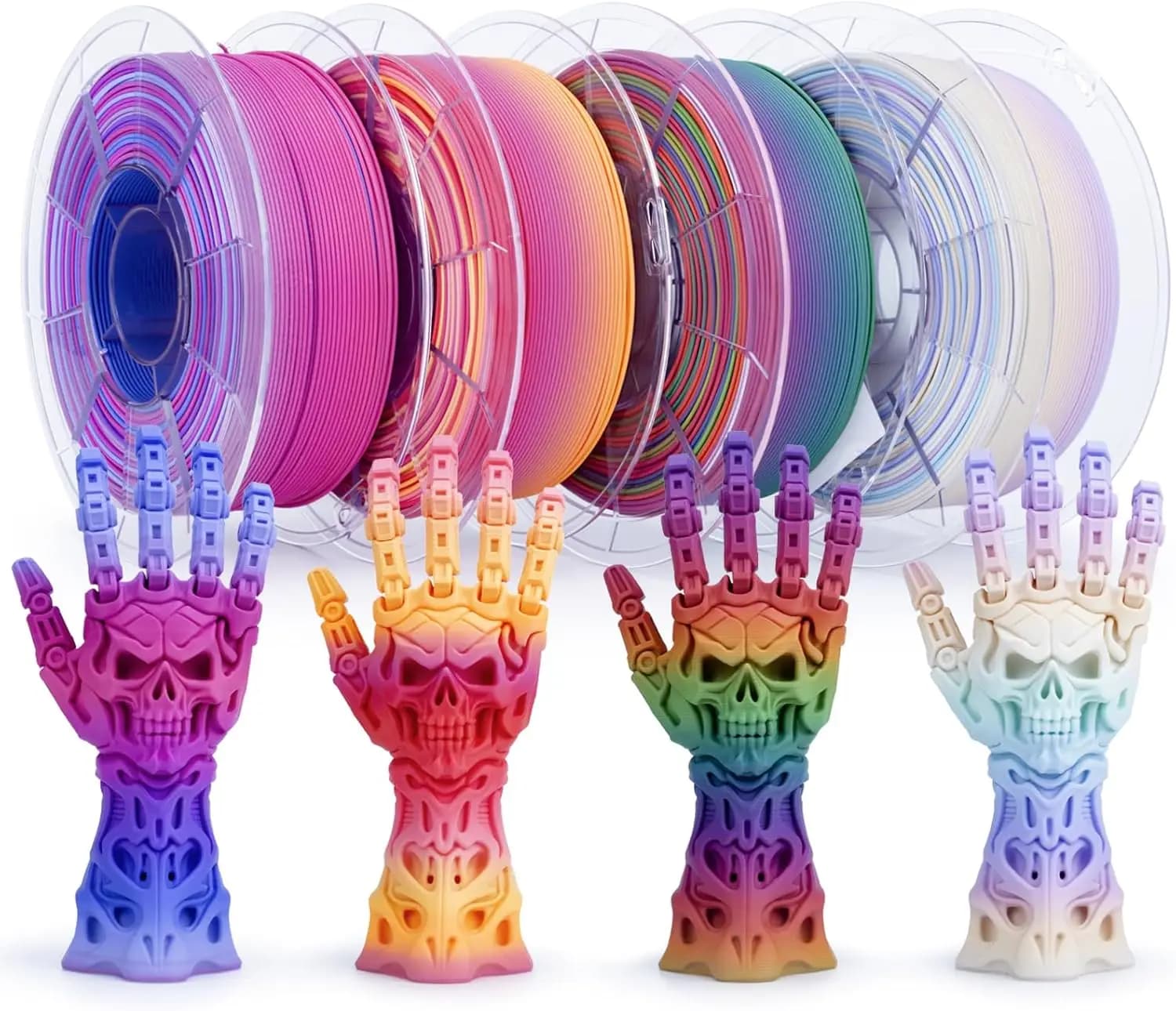 Filamento PLA Opaco a Cambio Colore Rapido, Confezione da 4, 1.75mm, Sfumatura Arcobaleno, per Stampanti 3D, 2.2 libbre x 4