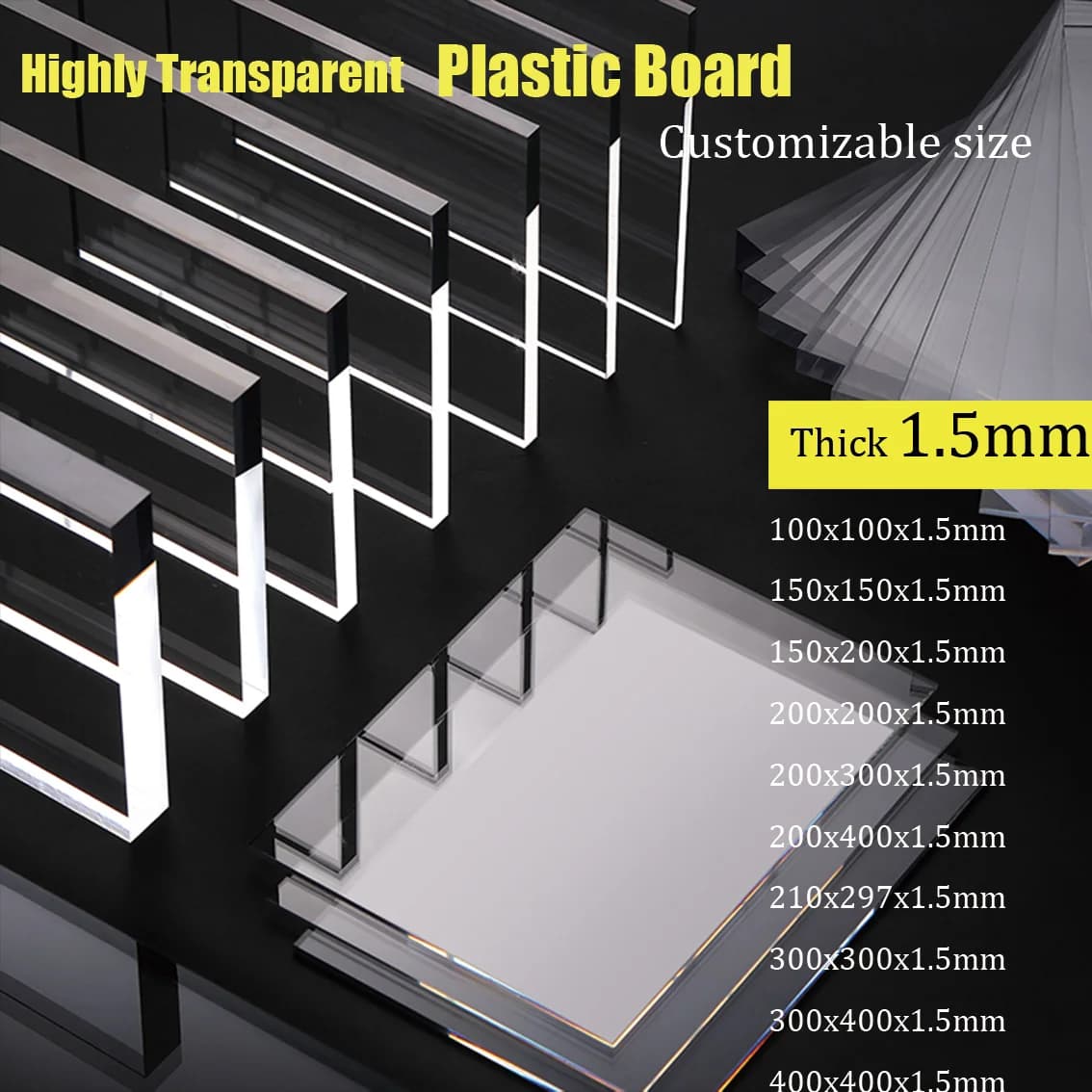 1 pcs 1.5 mm thickness rectangle sheet plastic transparent edge processing frame glass display manual material diy