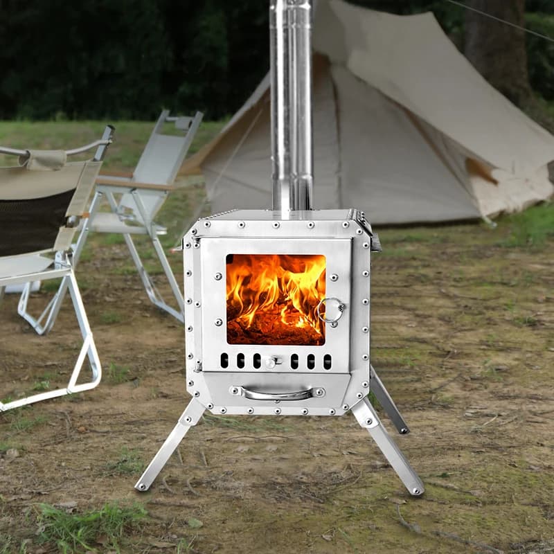Moderna Stufa a Legna in Acciaio Inox per Esterni, Fornello da Campeggio, Riscaldatore per Tenda, Stufa a Legna e Carbone
