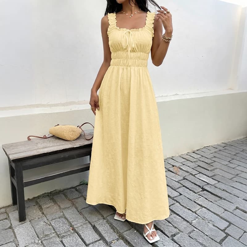 2026 Summer Sleeveless V-Neck Dress - French Vintage Style Long Dress, Beach Vacation Bralette Dress for Women