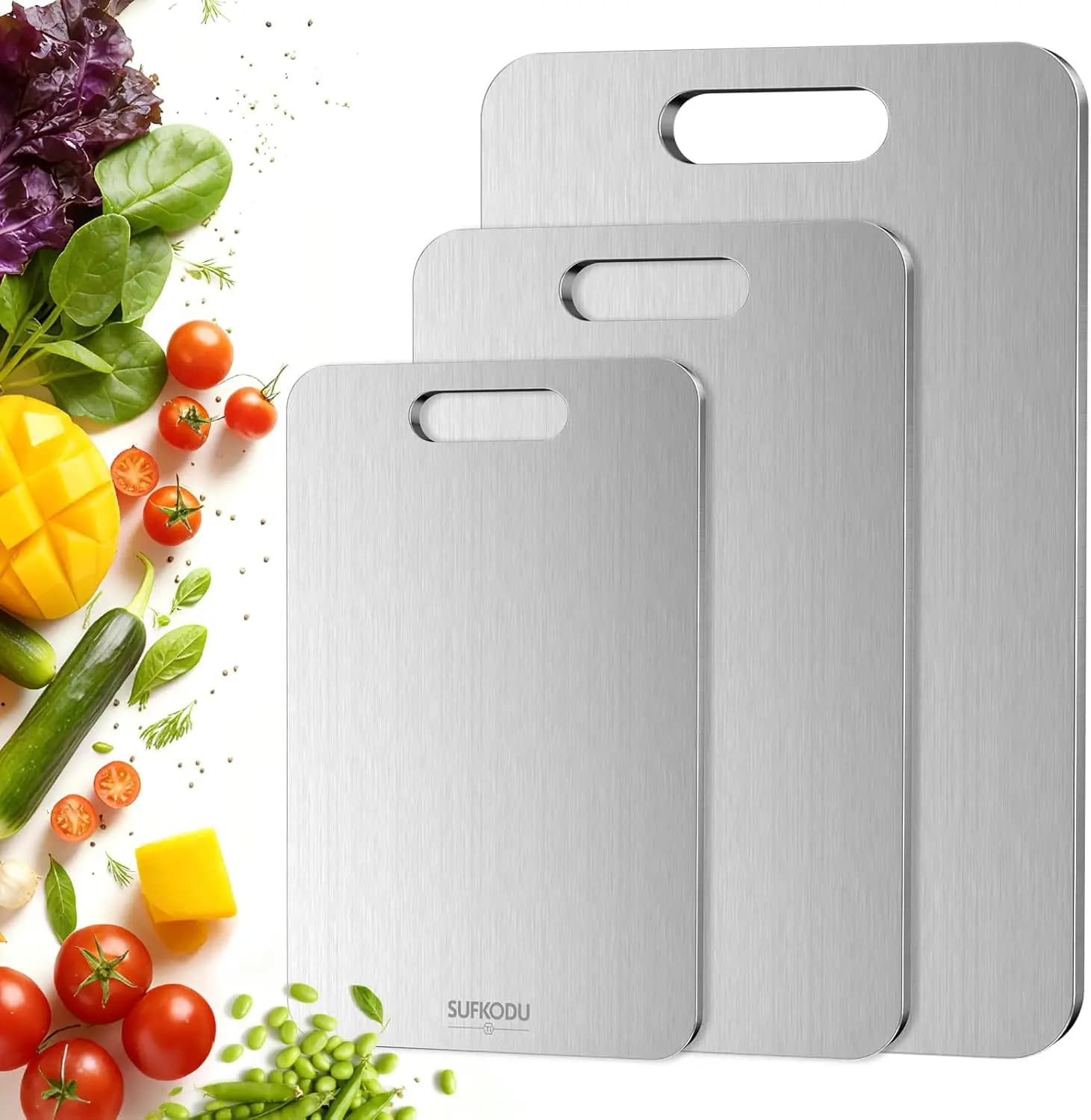 3-Piece Titanium Cutting Board Set, Double-Sided for Kitchen, Separate Raw/Cooked Areas, Non-Toxic & Dishwasher Safe (S/M/L)