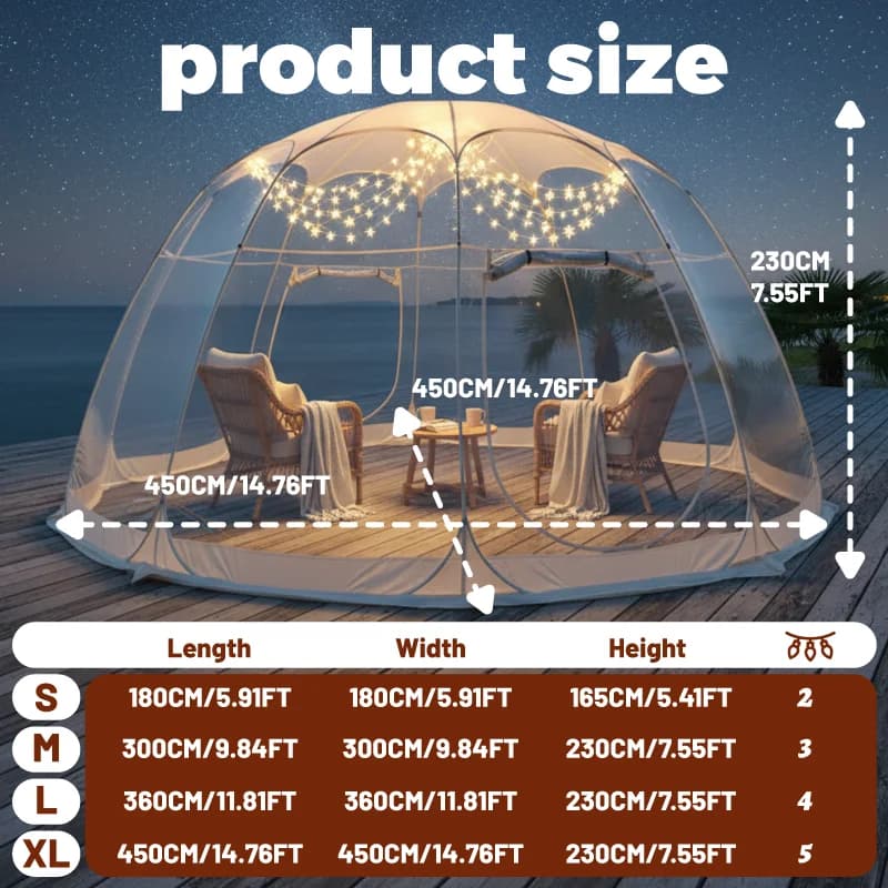 Quick-Set Bolla Tent, Anti-wind Campsite Refuge and PVC Cold Resistant with Corda Lights for Night Atmosphere