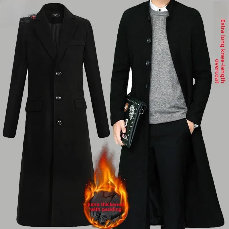 Cappotto Lungo da Uomo Autunno Inverno Giallo Stile Spiaggia Shanghai Xiao Ming, Giacca Casual Urbana alla Moda con Colletto a Risvolto e Bottone Singolo