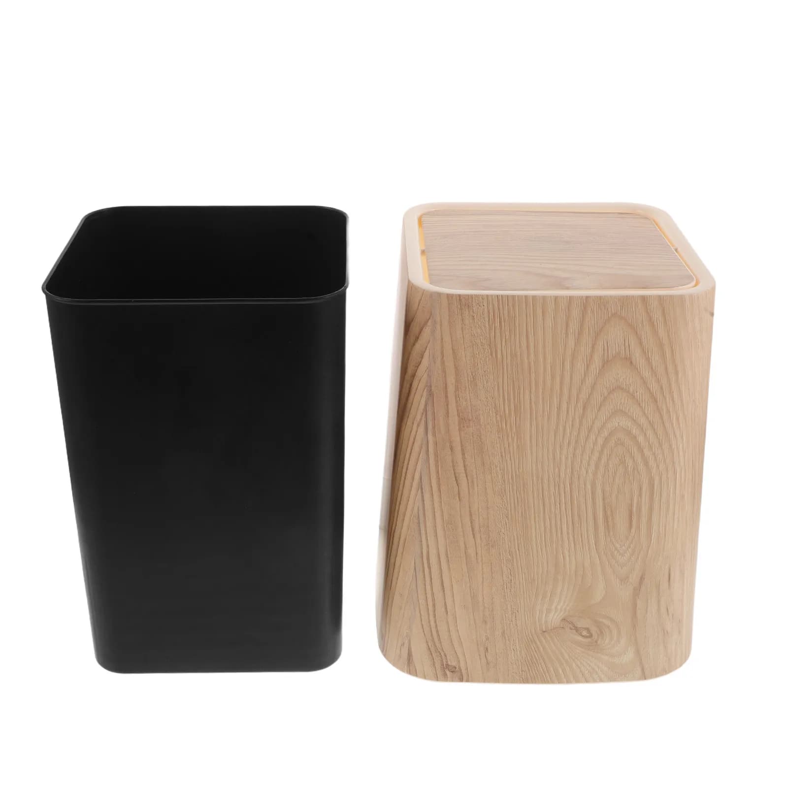 Garbage Can Retro Imitation Wood Grain Swing Lid Trash Bin Aesthetic Waste Basket Office Living Room Bedroom Bathroom