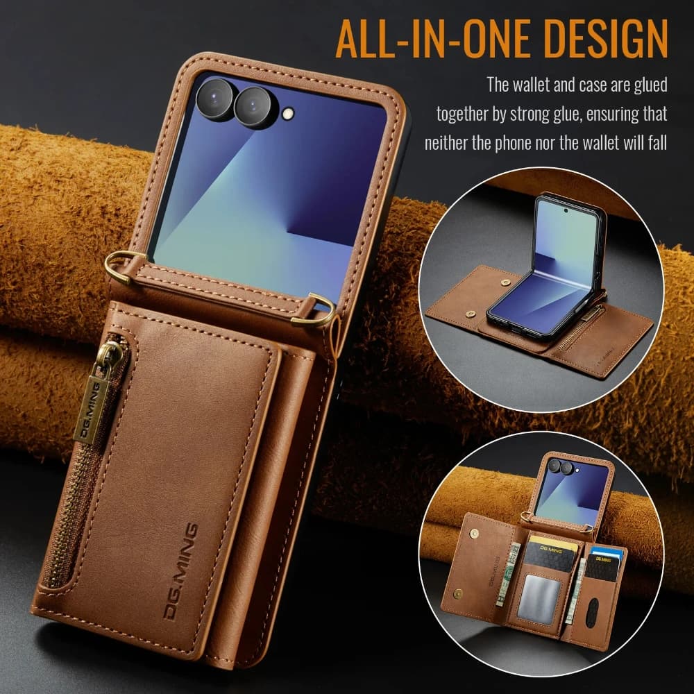 Custodia per telefono con protezione cerniera in pelle automatica per Samsung Galaxy Z Flip 7 Flip6 5 4 3 Custodia a portafoglio con porta carte con cerniera con blocco RFID
