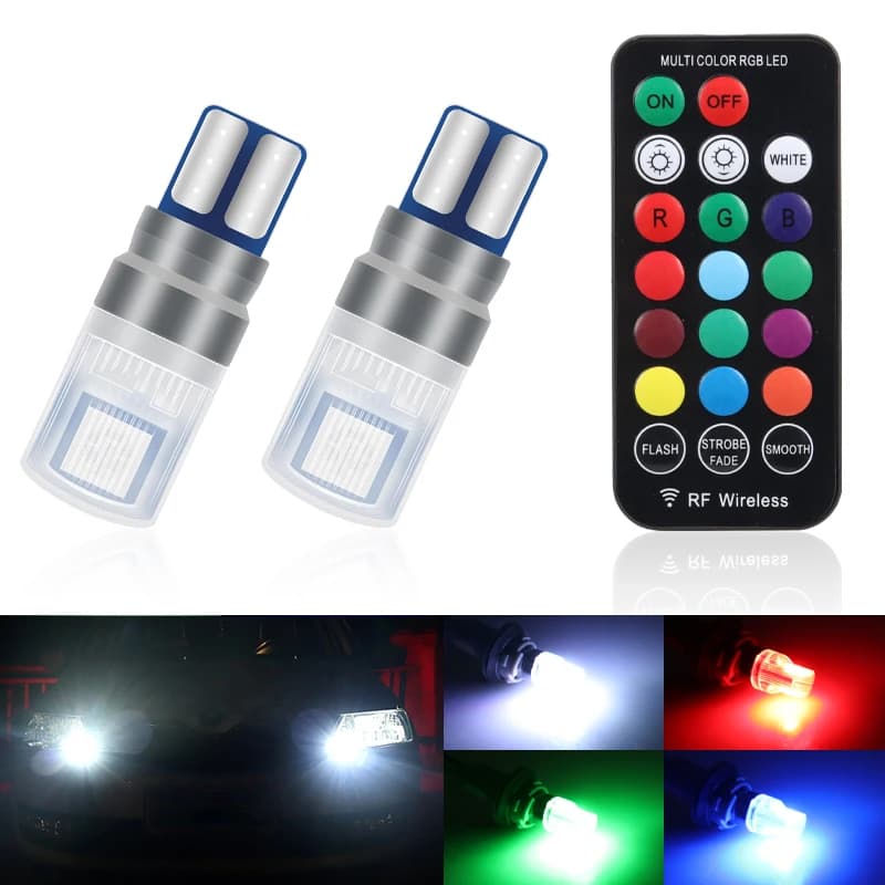 2Pcs/Set RGB LED T10 W5W Bulbs With Remote Control W5W Led 194 168 Car Reading Dome Light Car Wedge Lamp License Plate Lights