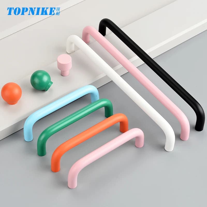 Kitchen Cabinet Handles for Children's Drawers Pulls Wardrobe Door Knobs Colourful Curved Handle Orange Green Blue Pink White