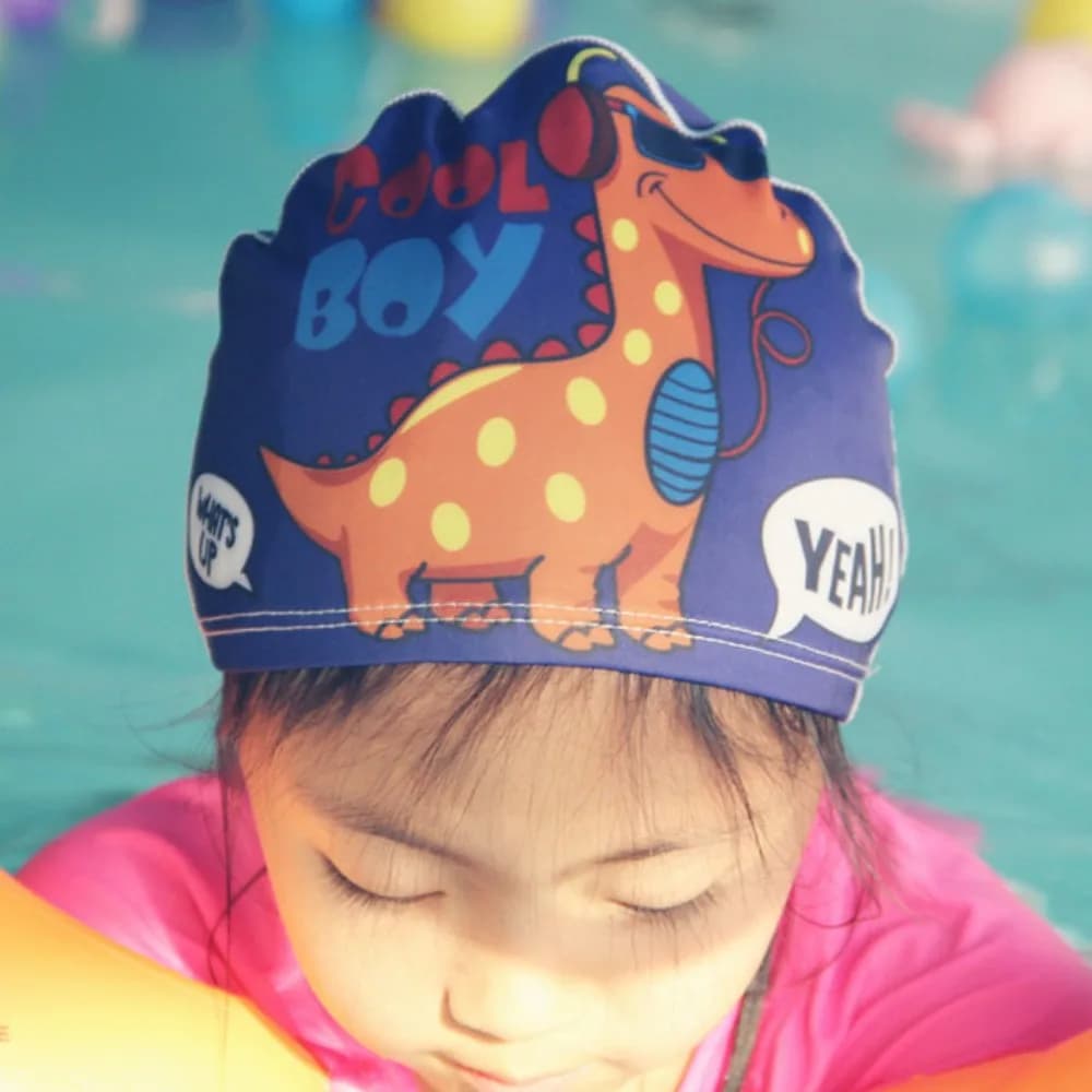 New Cute Cute Cartoon Children Swimming Cap Comfortable Waterproof Ear Protector Calico Swim Cap Pattern Cartoon Swim Caps
