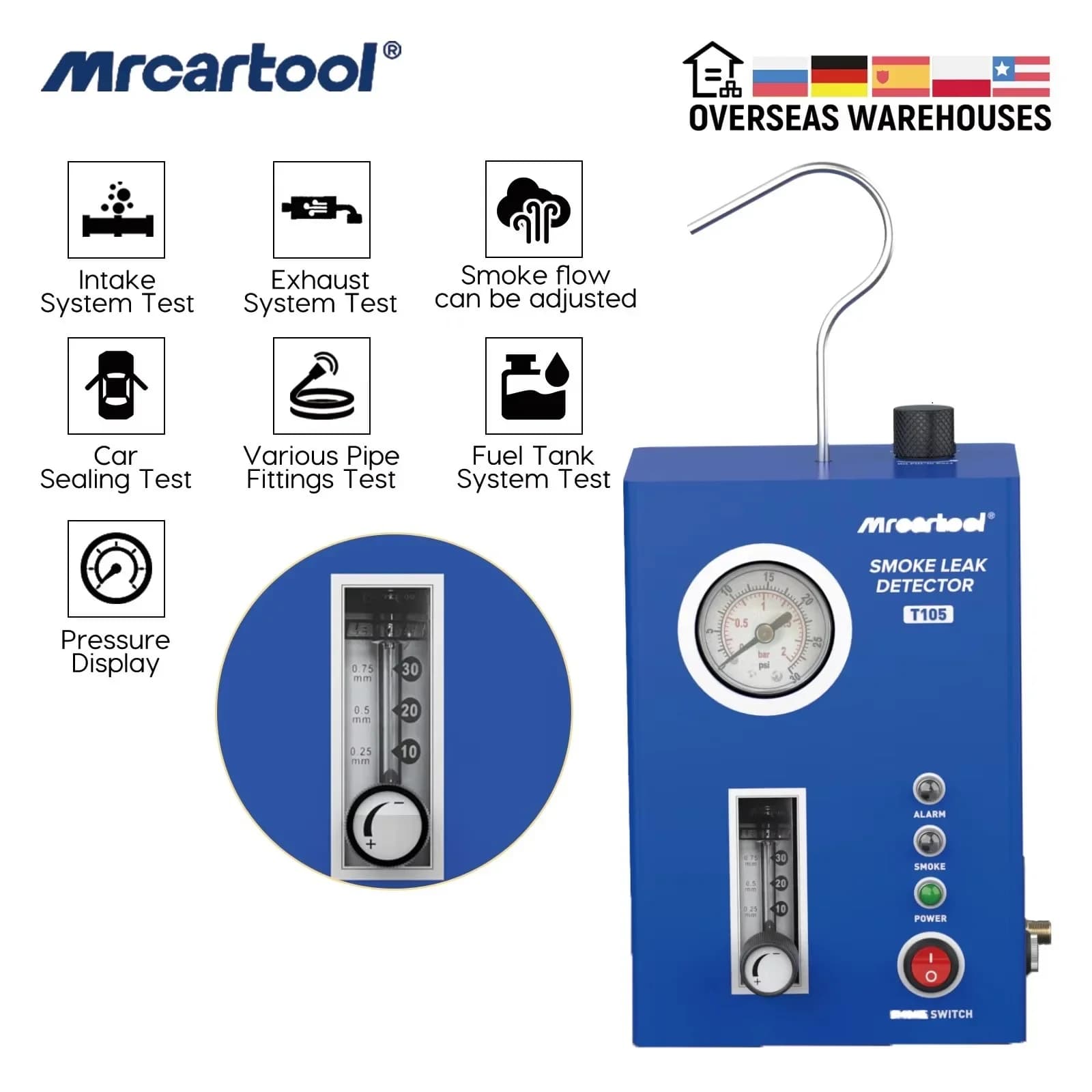 MR CARTOOL T105 Automotive car Smoke Machine Detector Car Fuel Pipe System Vacuum Test Car Smoke Machine Leak Detector