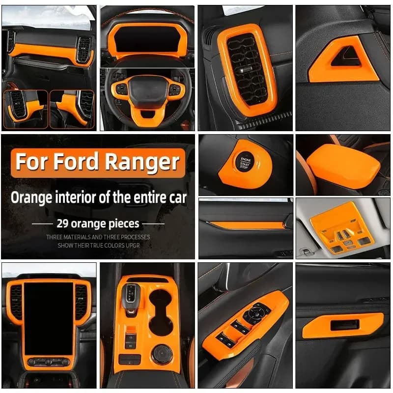 For Ford Ranger 2023+ Decorative Strip Sticker ABS Orange for Central and Flying Panel, Interior Accessories Car