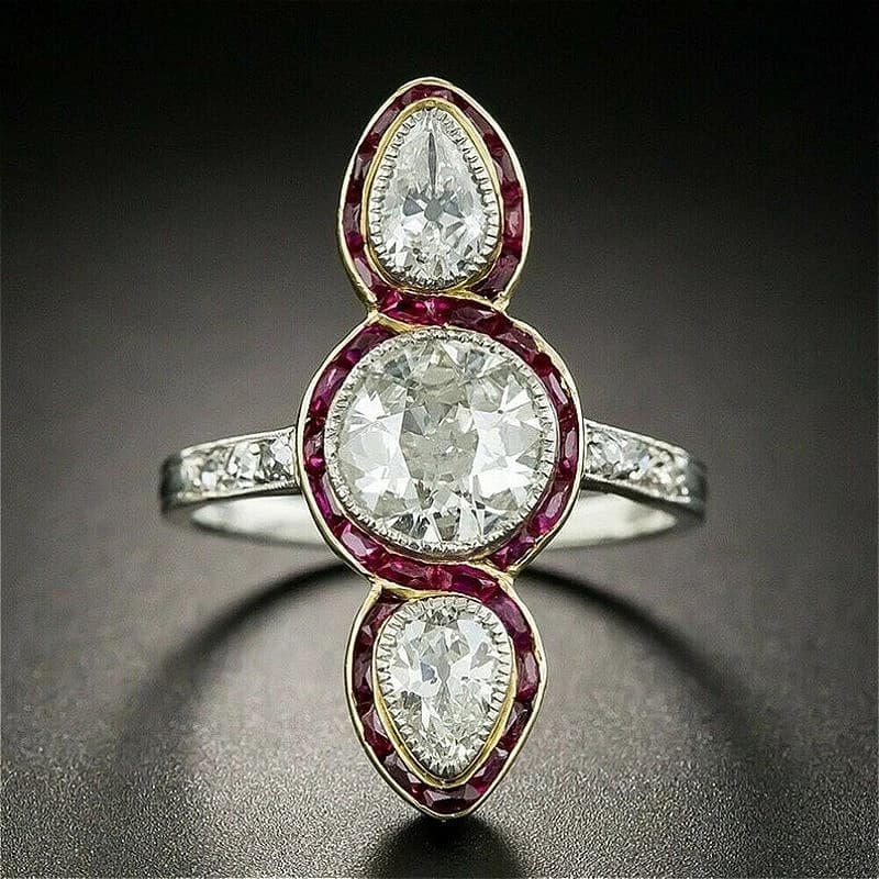 Vintage Inlaid Round Red and Clear Synthetic Zirconia Silvery Rings for Women Fashion Simple Design Banquet Jewelry Accessories