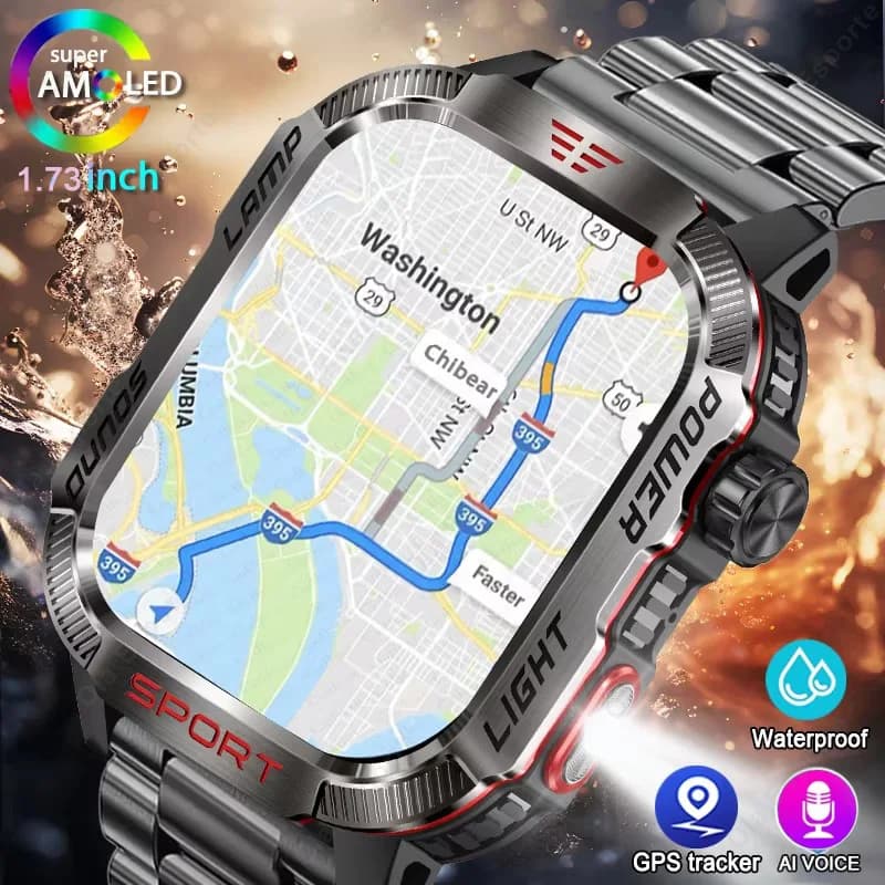 Nuovo Orologio Intelligente GPS Militare da Uomo con Torcia, Impermeabile IP68, Batteria da 600mAh, Tracker Sportivo per Esterni, Chiamate Bluetooth, Smartwatch HT30