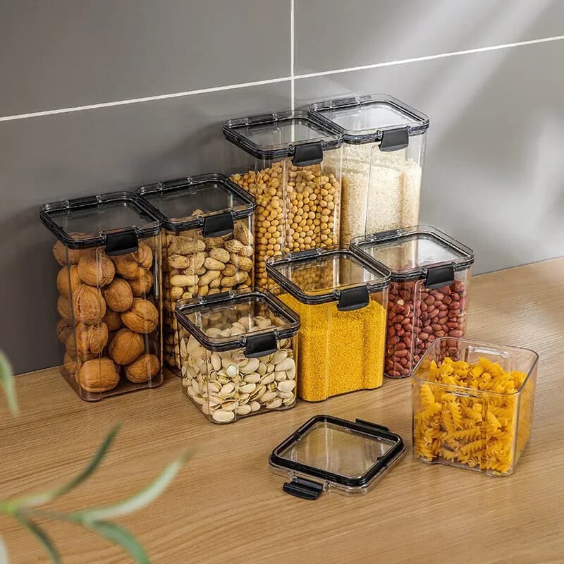 Scatola trasparente per alimenti da 1 pezzo, contenitore per alimenti con coperchio, contenitori in plastica per l'organizzazione di cucina e dispensa