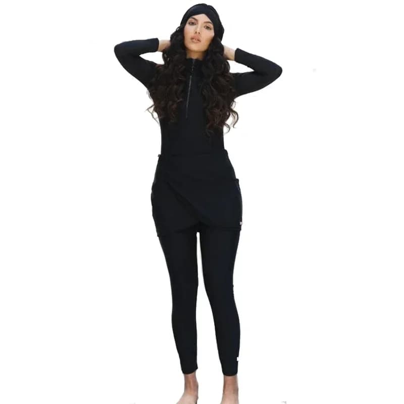 2026 new Long sleeve solid black Muslim Swimwear Womens Muslim Swimsuit Burkini