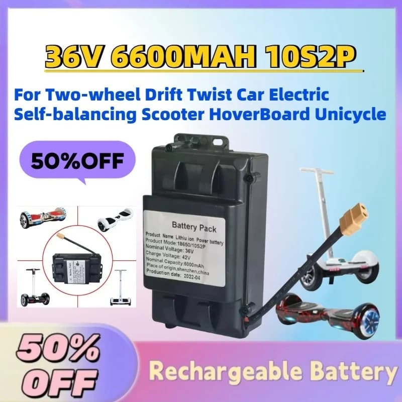 Batteria ricaricabile agli ioni di litio 36V 6600MAH 10S2P per auto a due ruote, scooter elettrico autobilanciante, hoverboard, monociclo