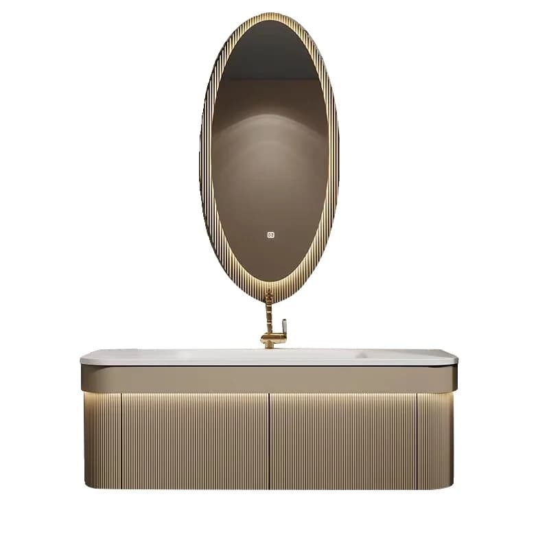 Set di Mobili da Bagno in Legno Massello Stile Hotel Moderno &c con Specchio Intelligente per Uso in Magazzini e Ospedali