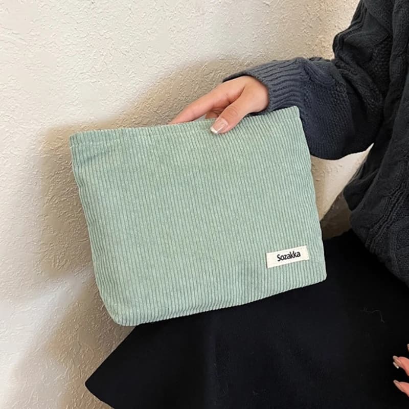 Women's Corduroy Travel Cosmetic Bag Portable Large Capacity Zippered Makeup Storage Organizer Clutch Purse Pencil Case