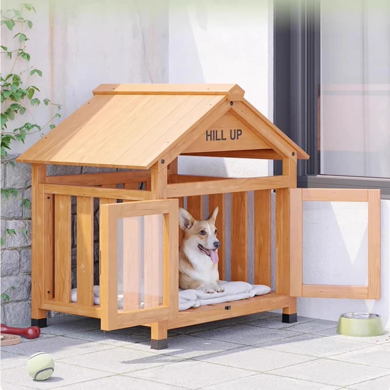 Casetta per cani universale in legno per quattro stagioni, riparo impermeabile per esterni per cani di taglia grande, cuccia rialzata con protezione solare, gabbia per cani sul tetto