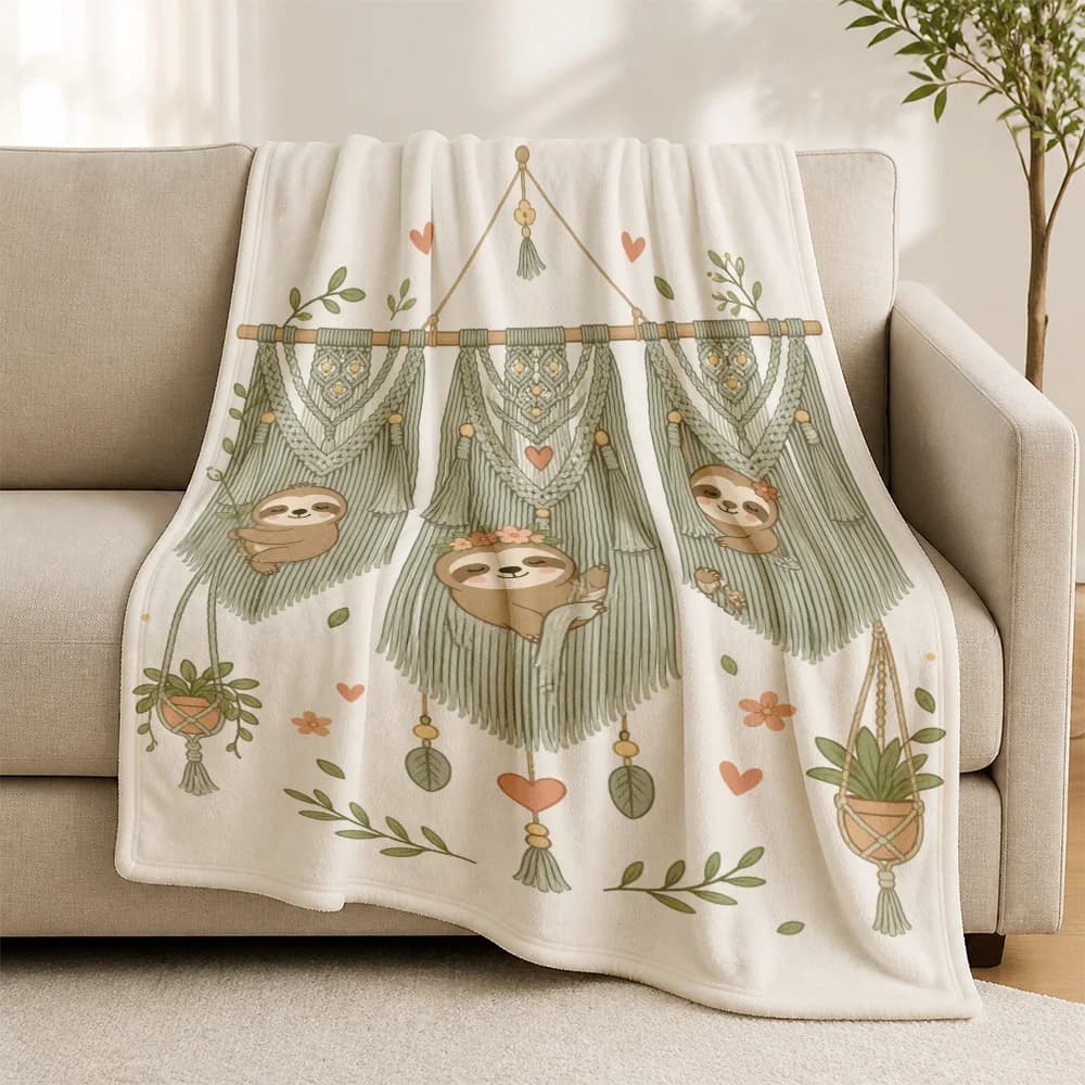 Chunky Sloth Curtain Throw Blanket for Sofa Living Room Nursery Decor Cozy Fall Seasonal Accent Throw Pillow Gift