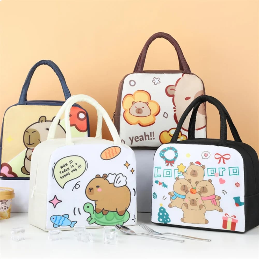 Borsa per il pranzo Capybara Cartoon Contenitore per alimenti isolato Borsa termica portatile per picnic Bento Box per borsa per pasti scolastici per bambini