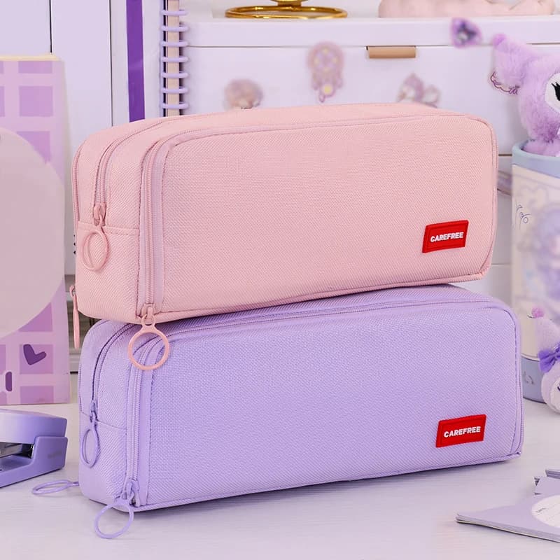 Semplice astuccio per studenti in stile dolce tinta unita realizzato in tessuto Oxford con borsa impermeabile a tre cerniere