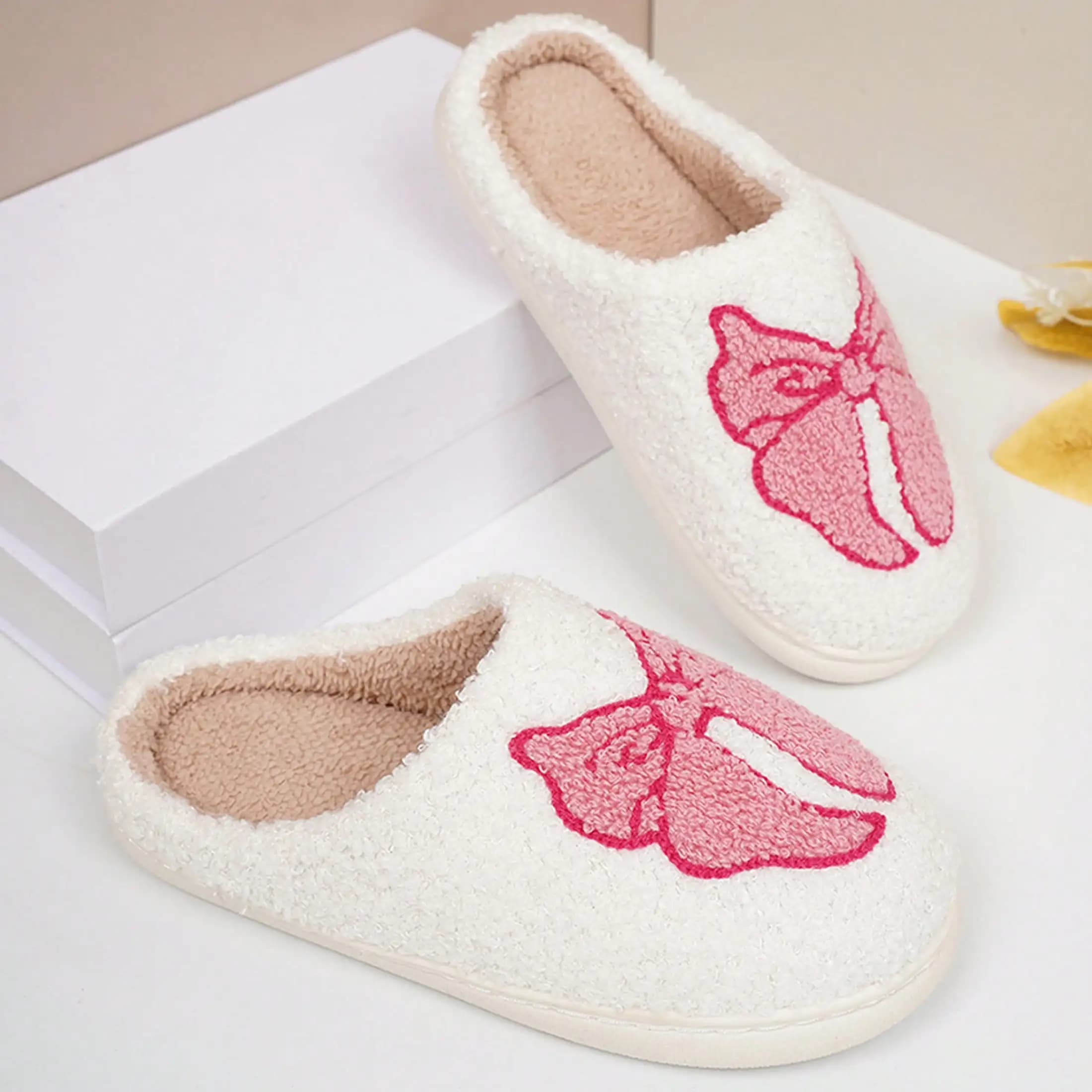 Slippers For Women Cotton Fuzzy Winter Warm Indoor Shoes Cozy Plush Cute Bow Slippers For Women