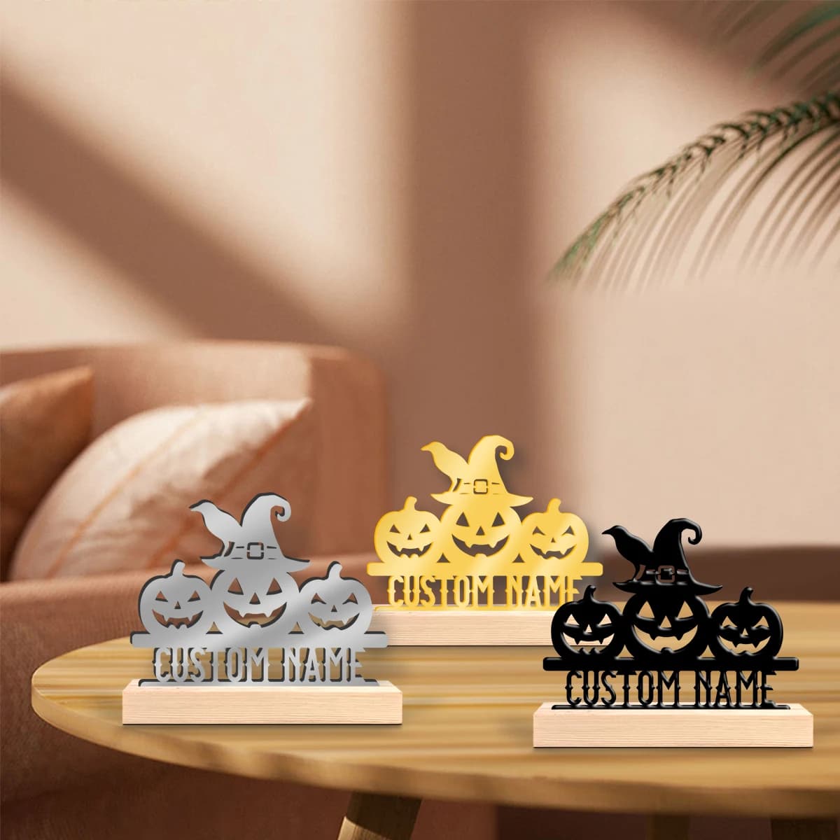 1pc Interesting Desktop Metal Statues Custom Name With Wooden Base Festival Ornaments and Decorations