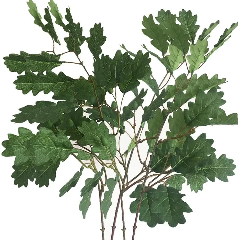 4 pieces stems of artificial oak tree leaves with fruit fake oak branches green plant for home kitchen table decoration