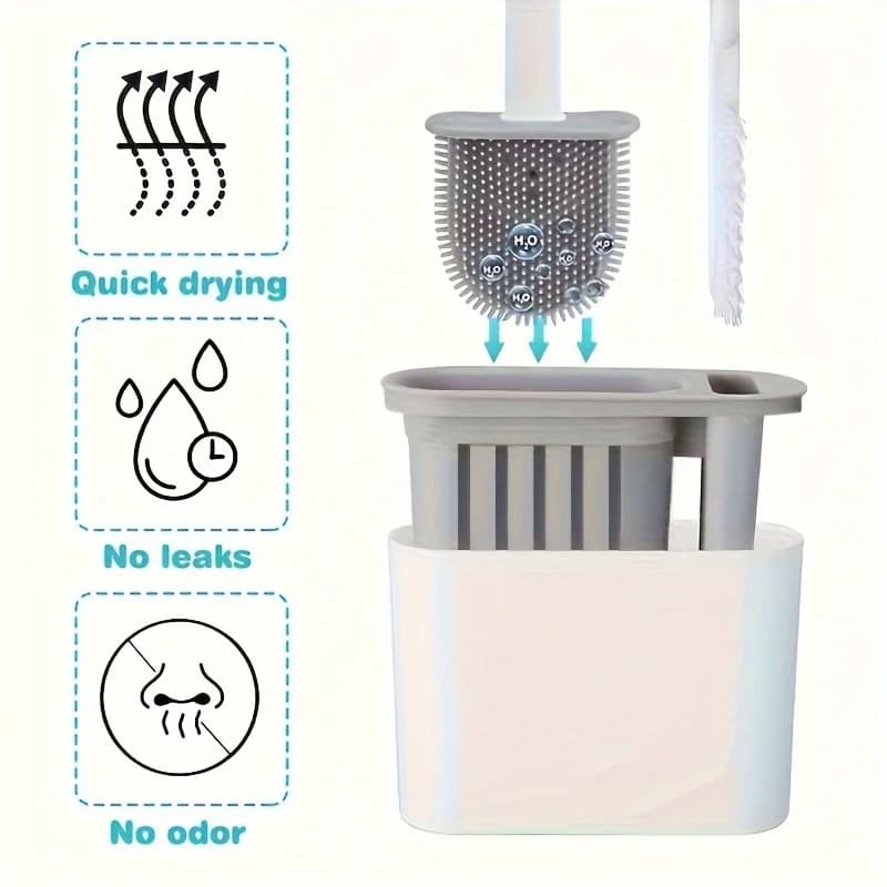 Scopino per WC in plastica con supporto da pavimento o da parete, senza installazione di trapano, strumento per la pulizia del bagno per uso domestico