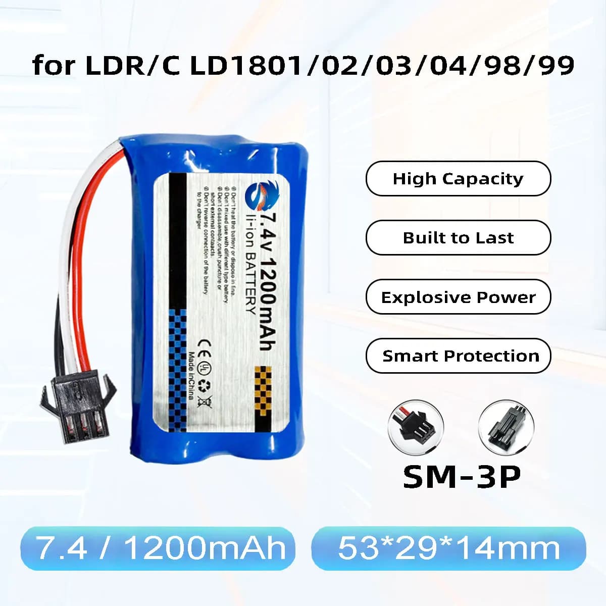 Batteria Li-Ion Skymaker 2S 7.4V 1200mAh 10C con Connettore SM3P Ricaricabile per Auto RC LDRC LD1899 LD1801 02 03 LD1804 MN82 - Parti di Aggiornamento
