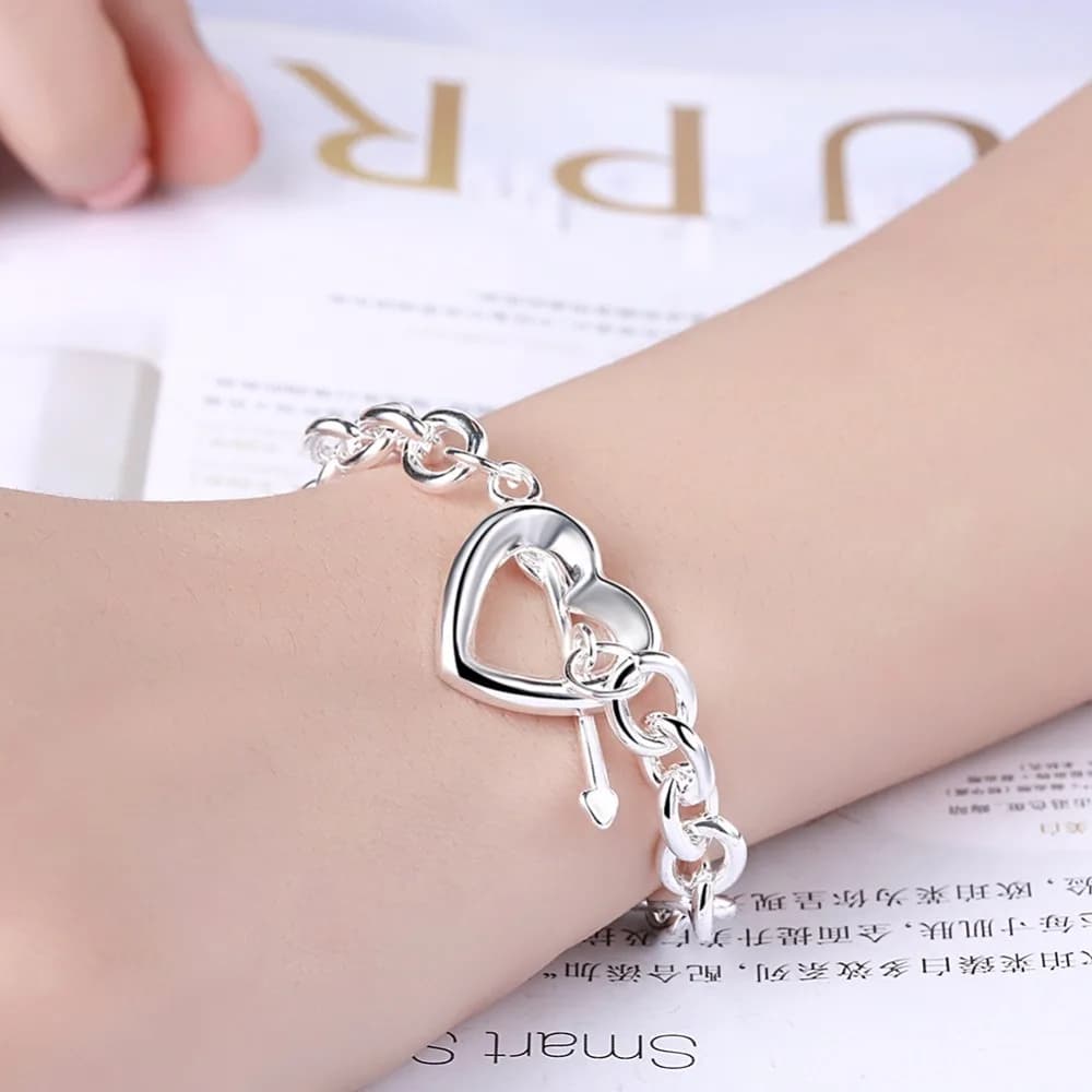 New Street Fashion 925 Sterling Silver Arrow Heart Bracelets For Women Best Friend Wedding Party Jewelry Couple Gifts