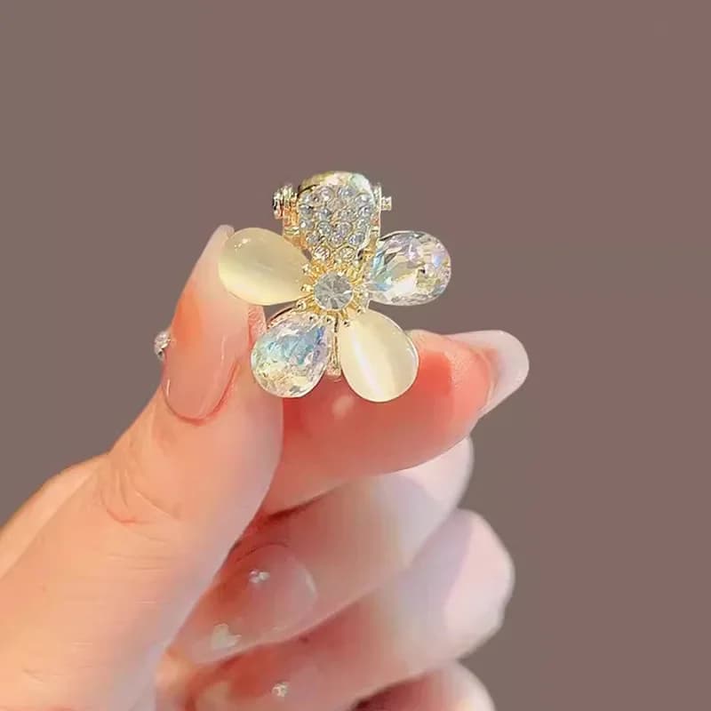 Squisita fermaglio per capelli con fiore opale di cristallo per donna, carino e dolce, piccolo artiglio per capelli, frangia sulla fronte, accessori per la testa alla moda
