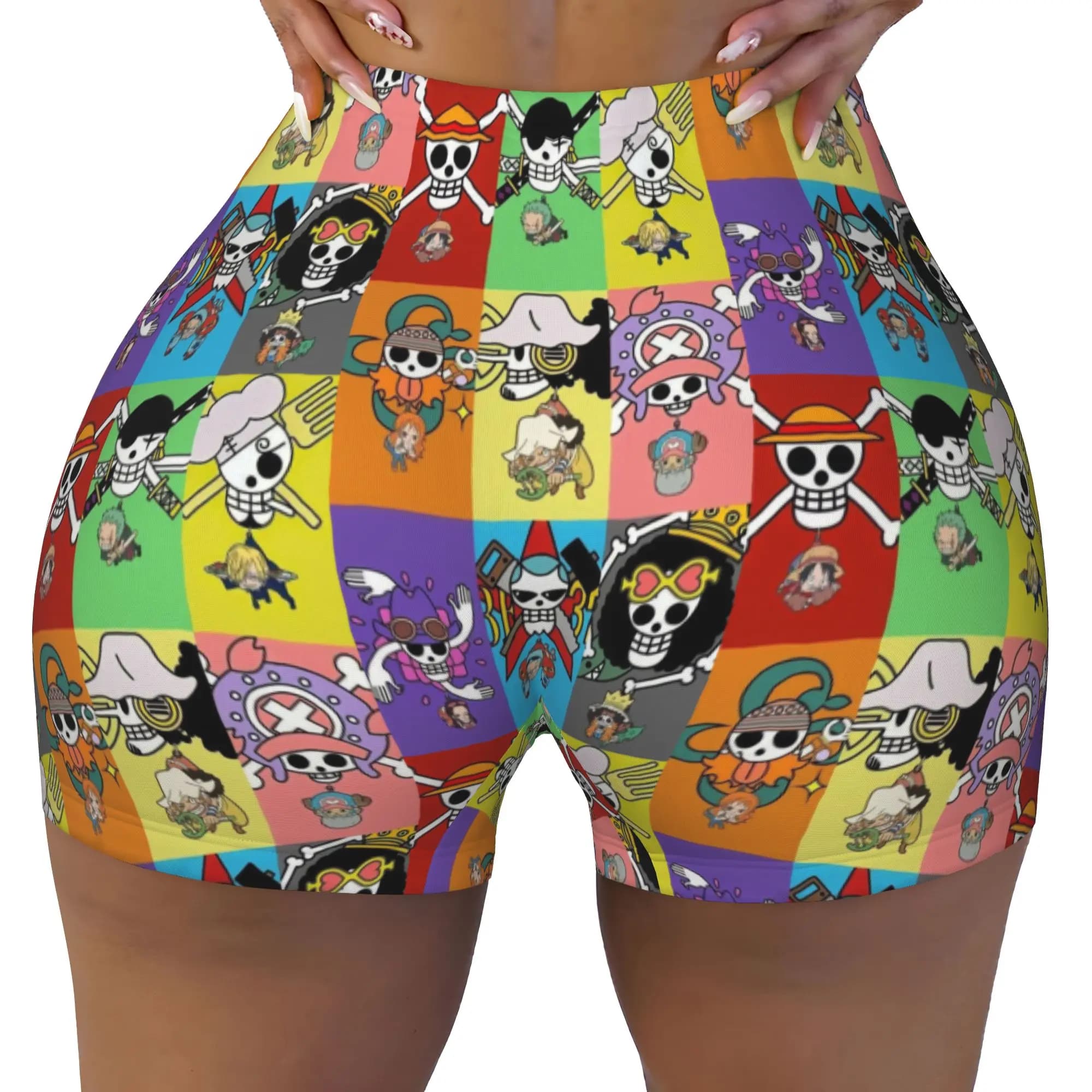 One Pieces Pirates Skull Volleyball Biker Workout Shorts Women Anime Manga Japanese Manga Gym Athletic Yoga Shorts