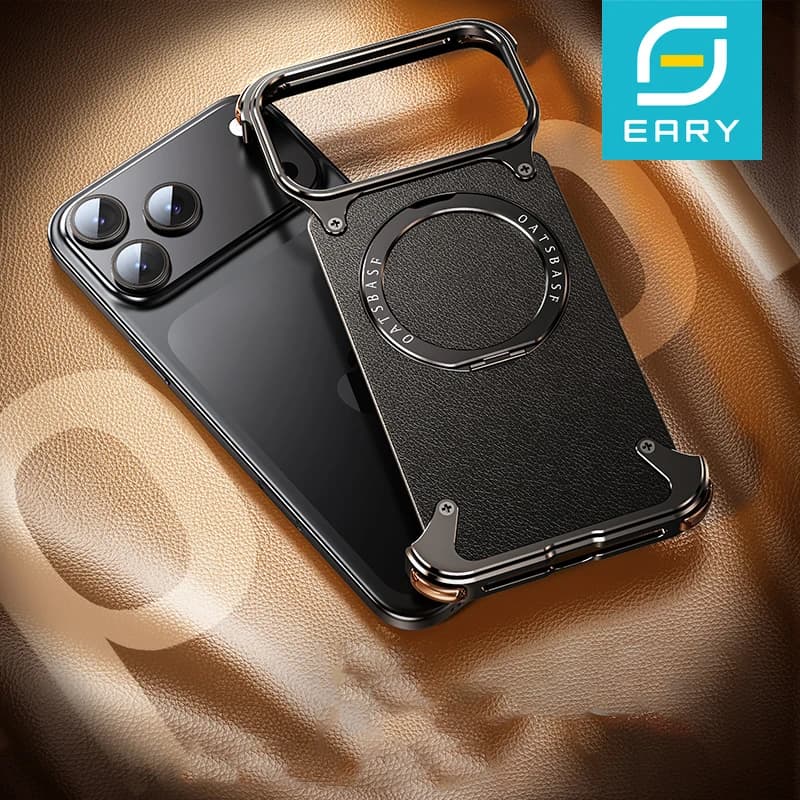 Eary per iPhone 17 Pro Max 17 Air Custodia per telefono in pelle Magsafe con 360 ° Ruota la copertura protettiva antiurto senza telaio con supporto magnetico