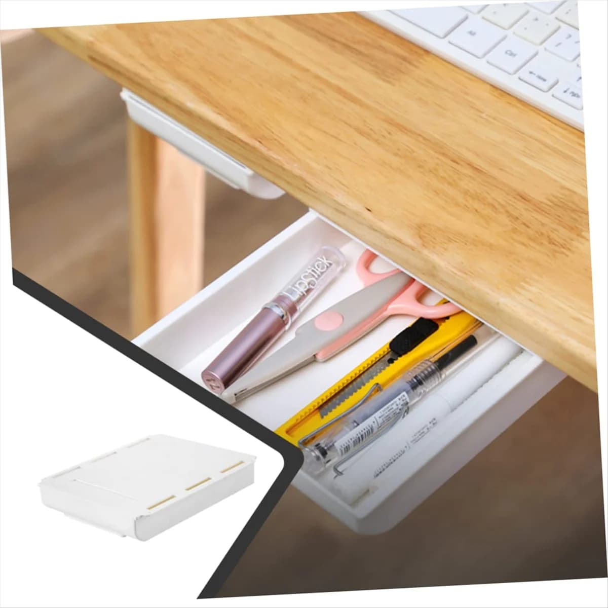 【Price Drop】 Cassetto portaoggetti autoadesivo sotto la scrivania per trucco e matite, vassoio organizer da scrivania nascosto, organizer salvaspazio